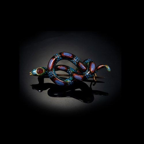 A Late 19th c. French gold and enamel snake brooch.